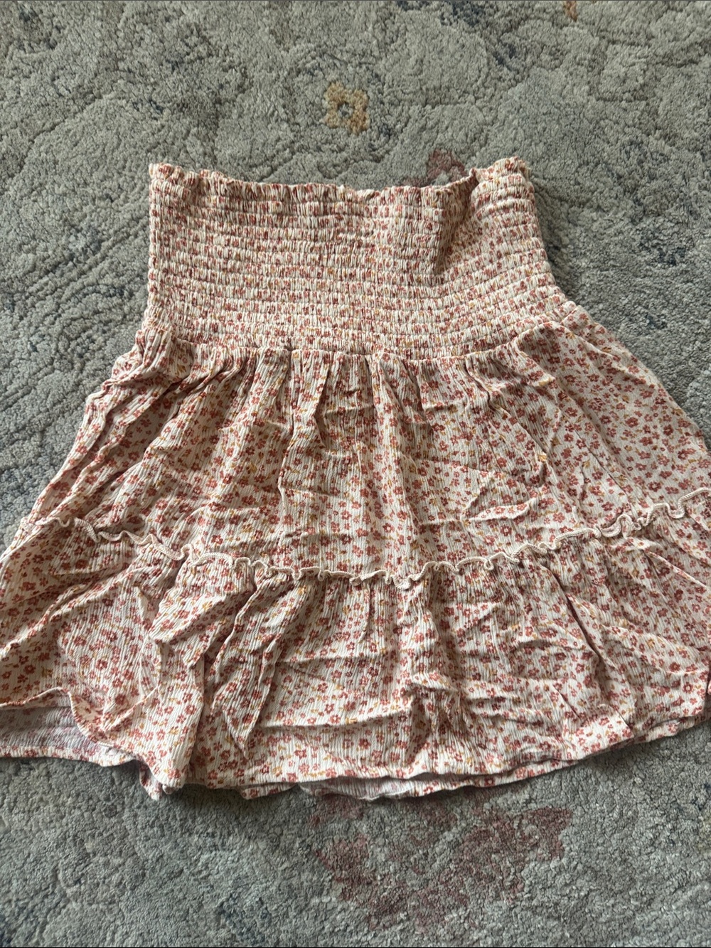 Hippie Rose Cream Floral Smocked Tiered Skirt